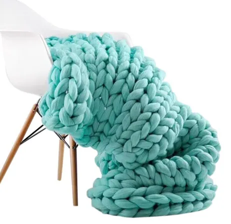 Chunky-Knit Knitted Wool Decorative Throw Blanket