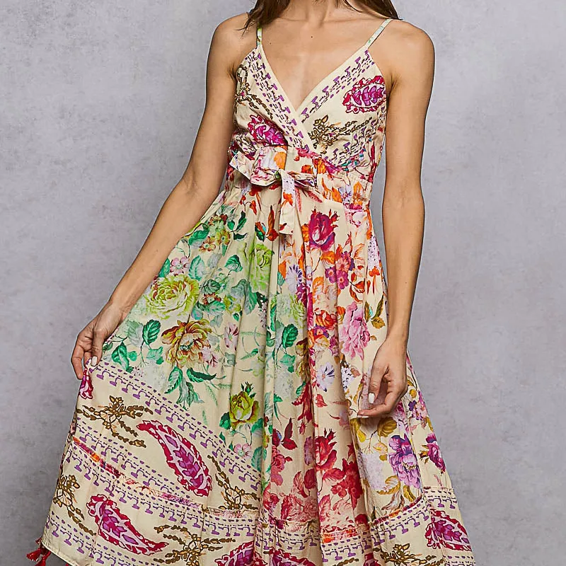 Floral Embroidered Sleeveless V-Neck Dress
