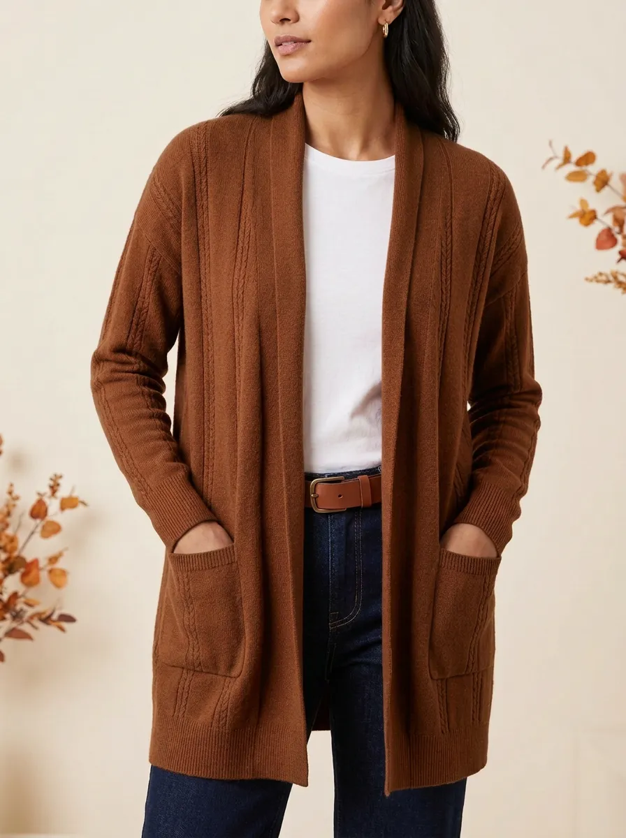 Textured Ribbed-Knit Knit Cardigan