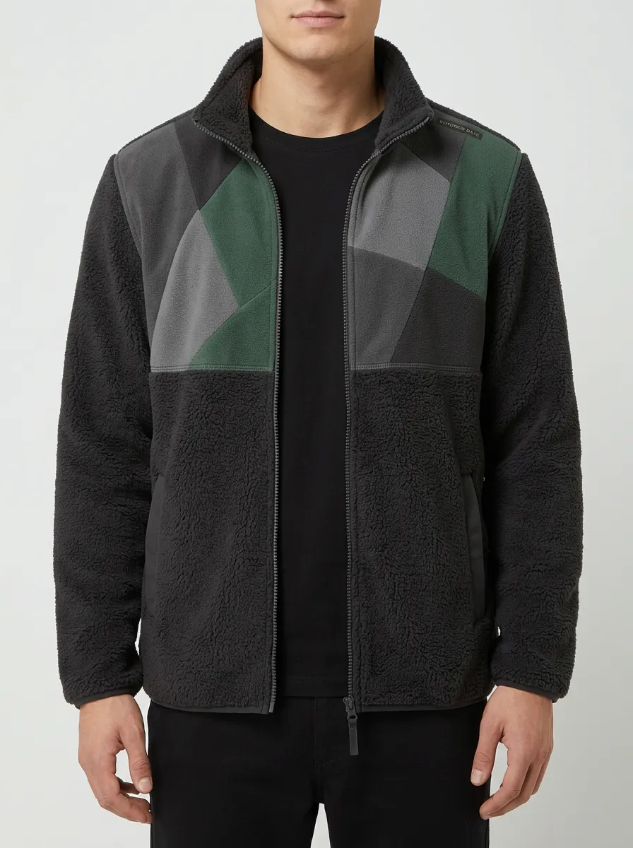 Geometric Colorblock Fleece Jacket