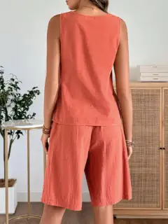Round-Neck Shorts Matching Set