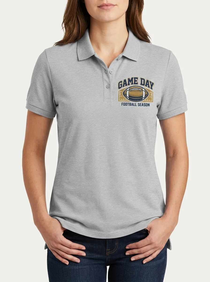 Women's Casual American Football Game Day Printed Polo Shirt