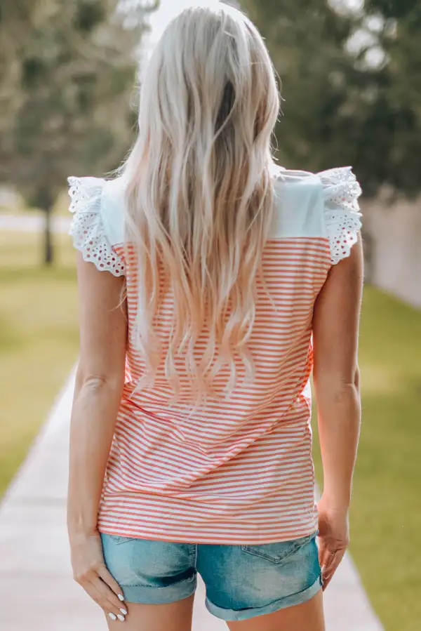 Flutter Shoulder Striped Print Tank Top