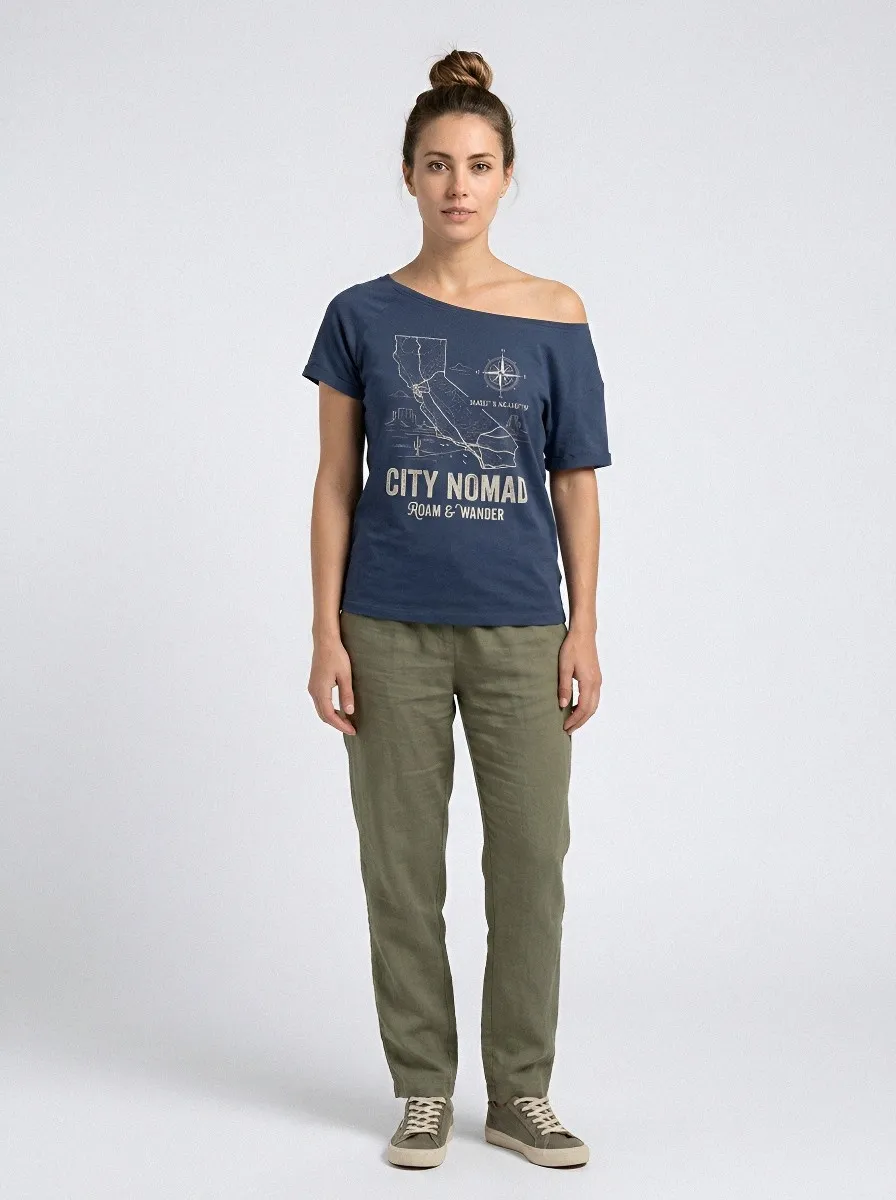 Women's Travel Lover California Map Compass Printed T-shirt