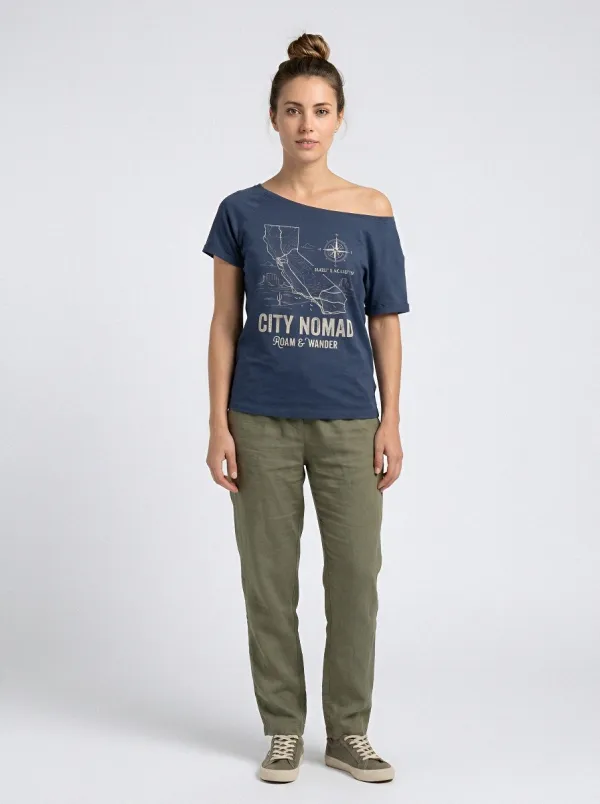 Women's Travel Lover California Map Compass Printed T-shirt