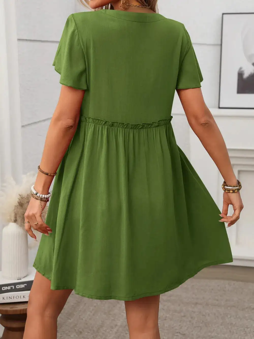 Flutter Sleeve Button Front Dress
