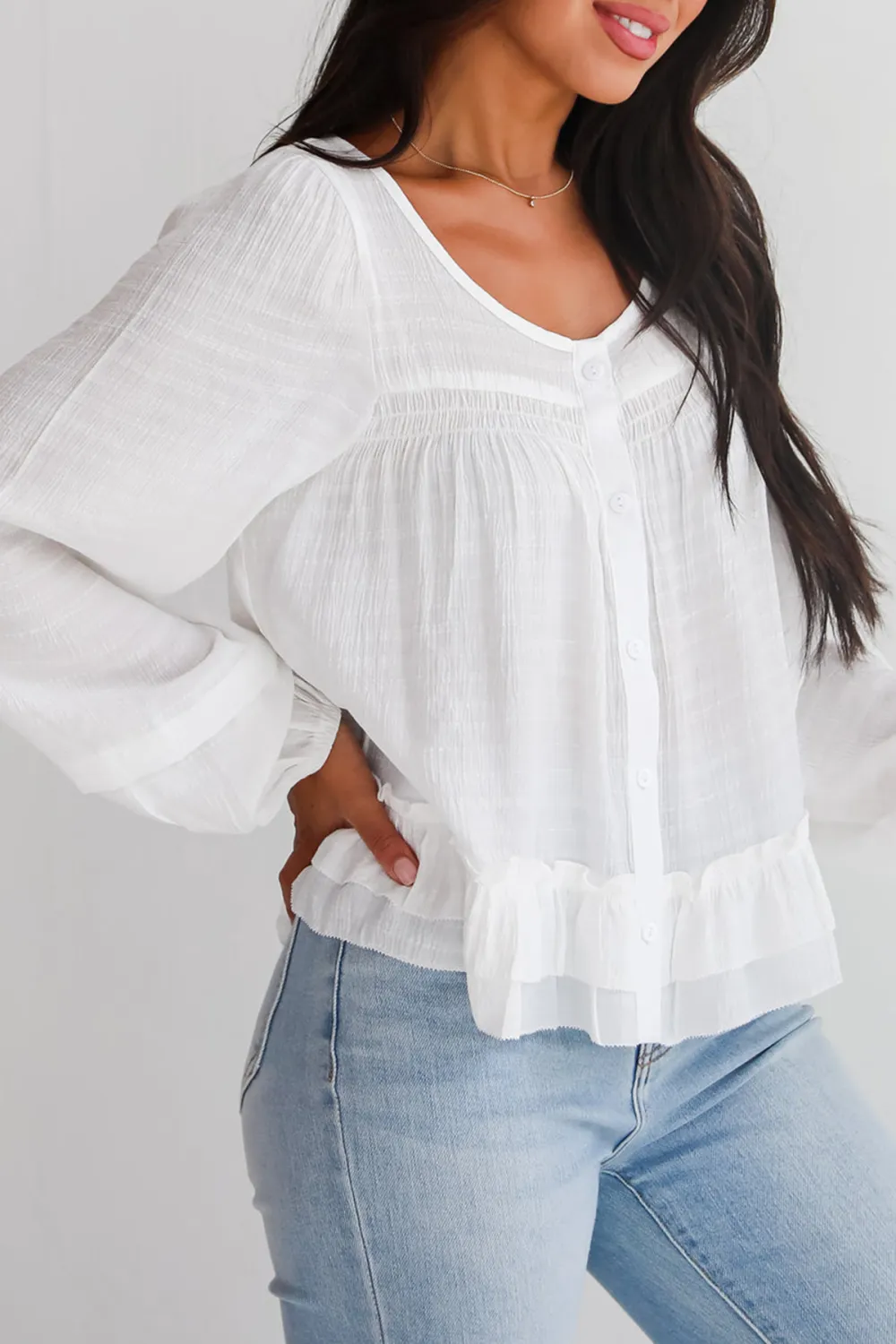White Ruffle Blouse