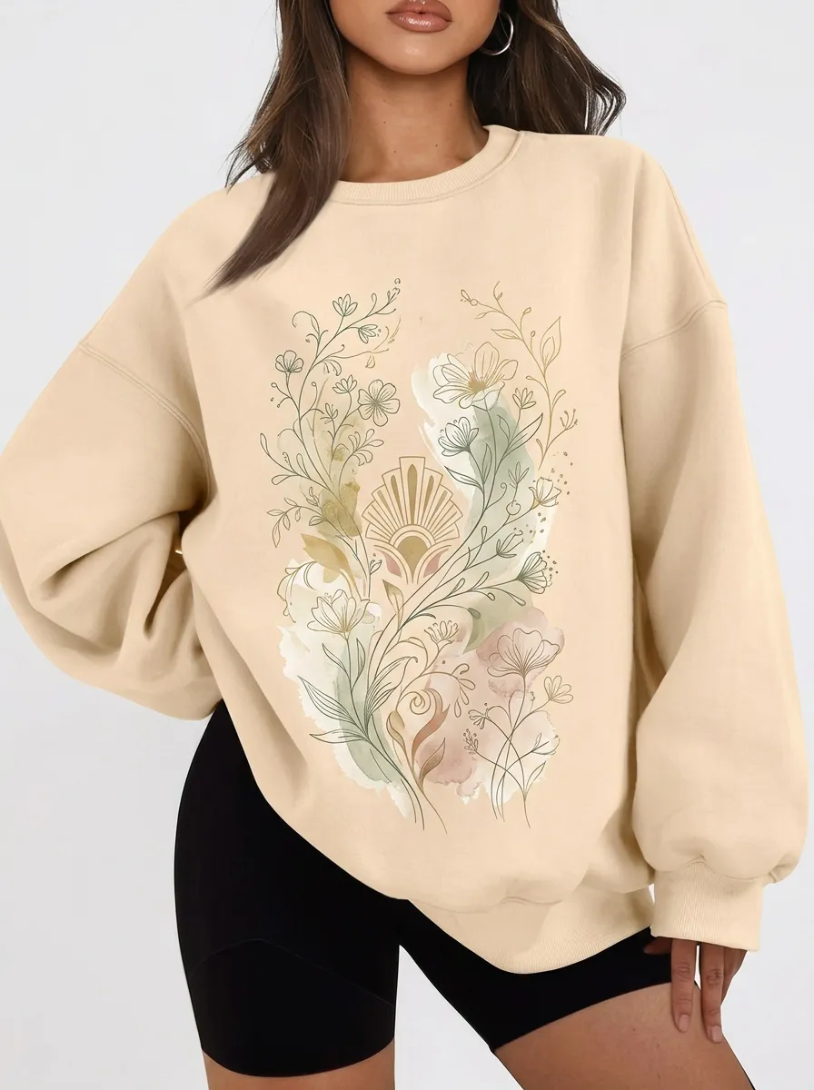 Women's Botanical Art Deco Floral Printed Sweatshirt