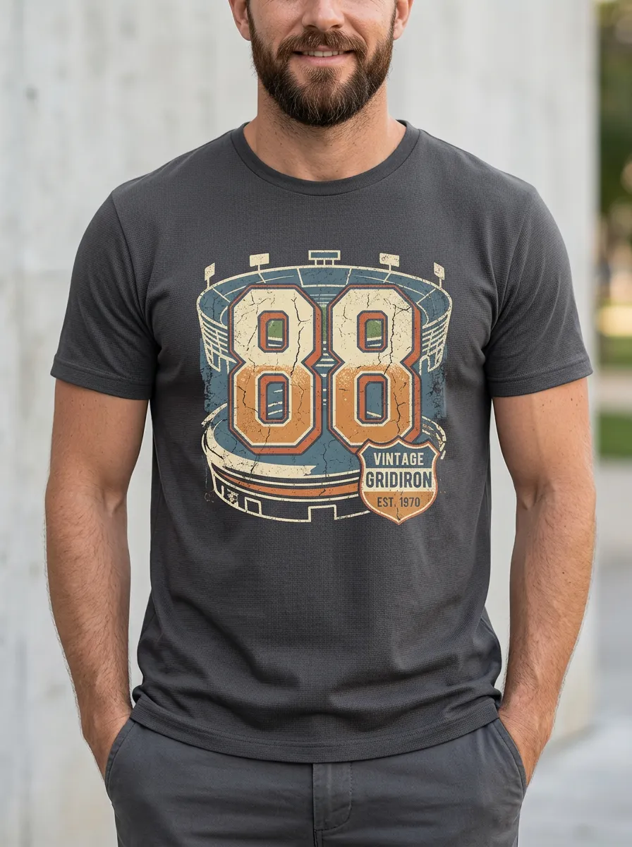 Men's Football Fan 88 Stadium Vintage Gridiron Printed T-shirt