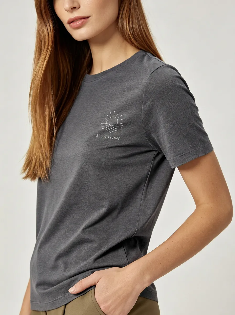 Women's Slow Living Minimalist Sun Wave Printed T-shirt