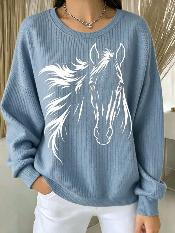 Women's Love Horses Print Casual Sweatshirt