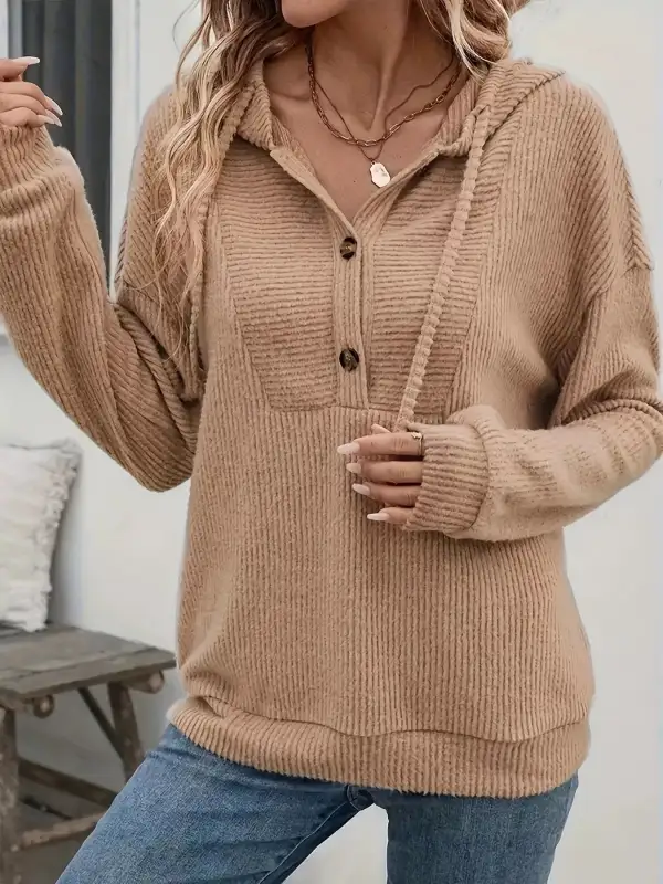 Drawstring Buttoned Pocketed Hoodie