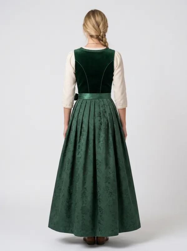 Floral Embroidered Velvet Bodice Square Neck Traditional Women's Bavarian Oktoberfest Dirndl Dress