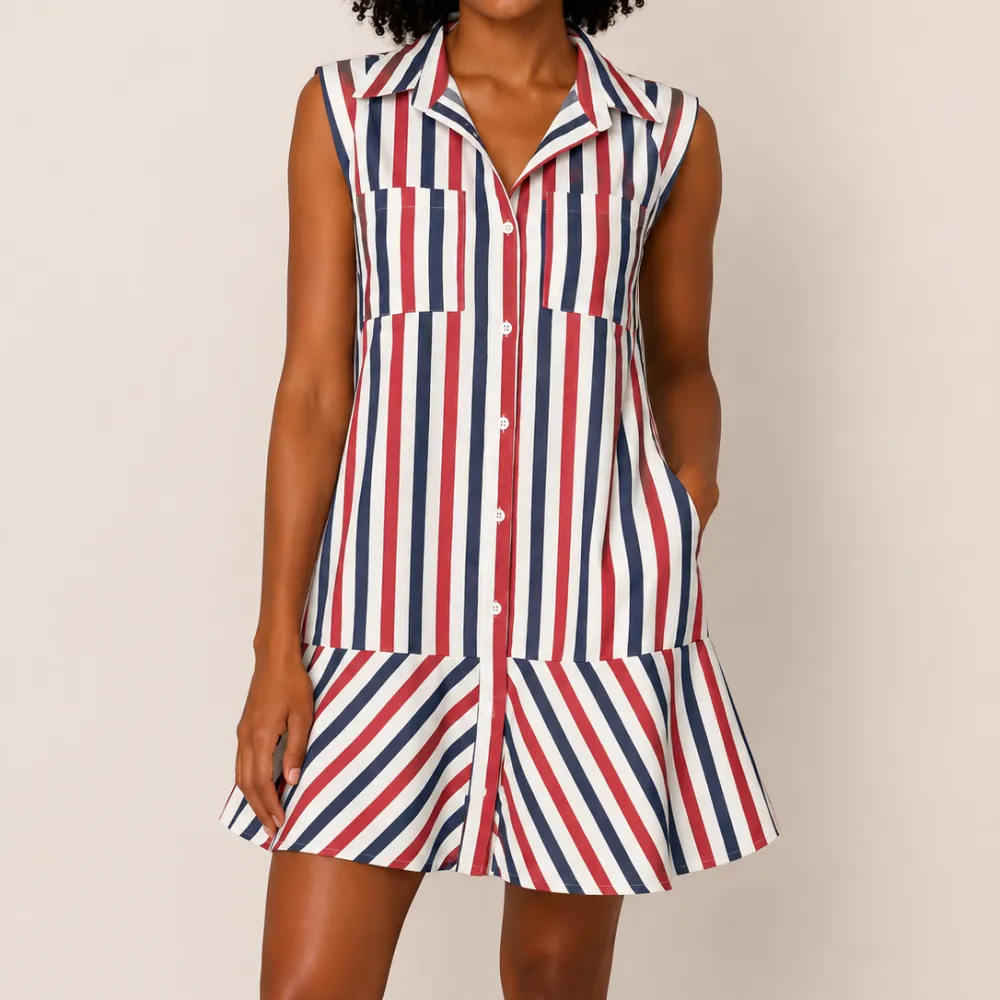 Striped Button Front Collared Dress
