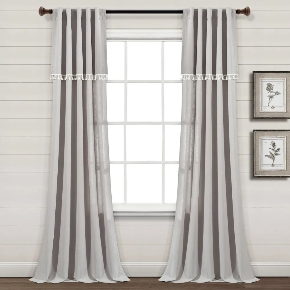 Refined Farmhouse Solid Cotton Back Tab Rod Pocket Rod Pocket Curtain Panel Set