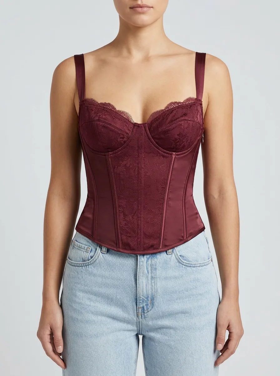 Satin-Style Sweetheart-Neck Boned Women's Corset Top