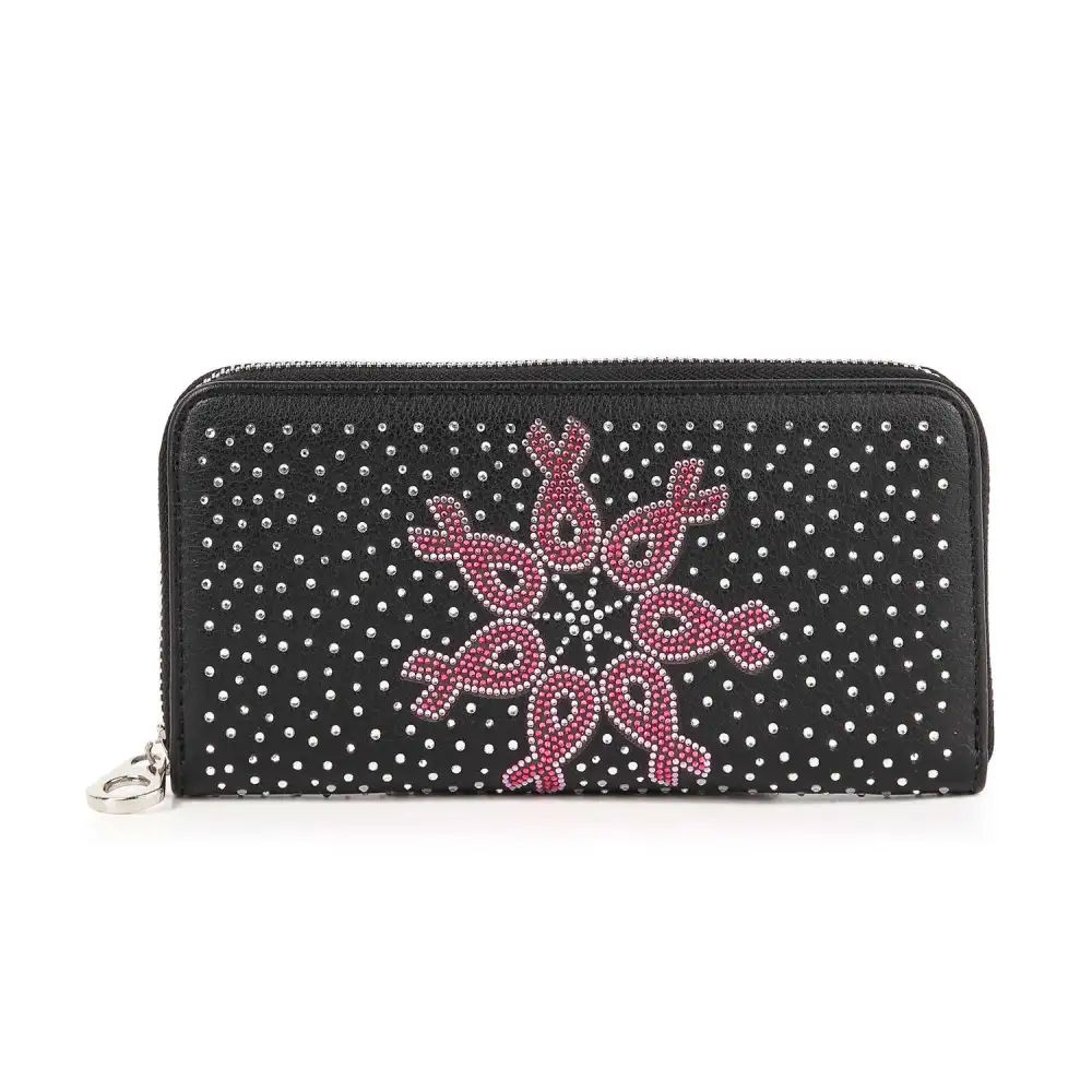 Practical Detail Crystal Accent Faux Leather Accordion Wallet
