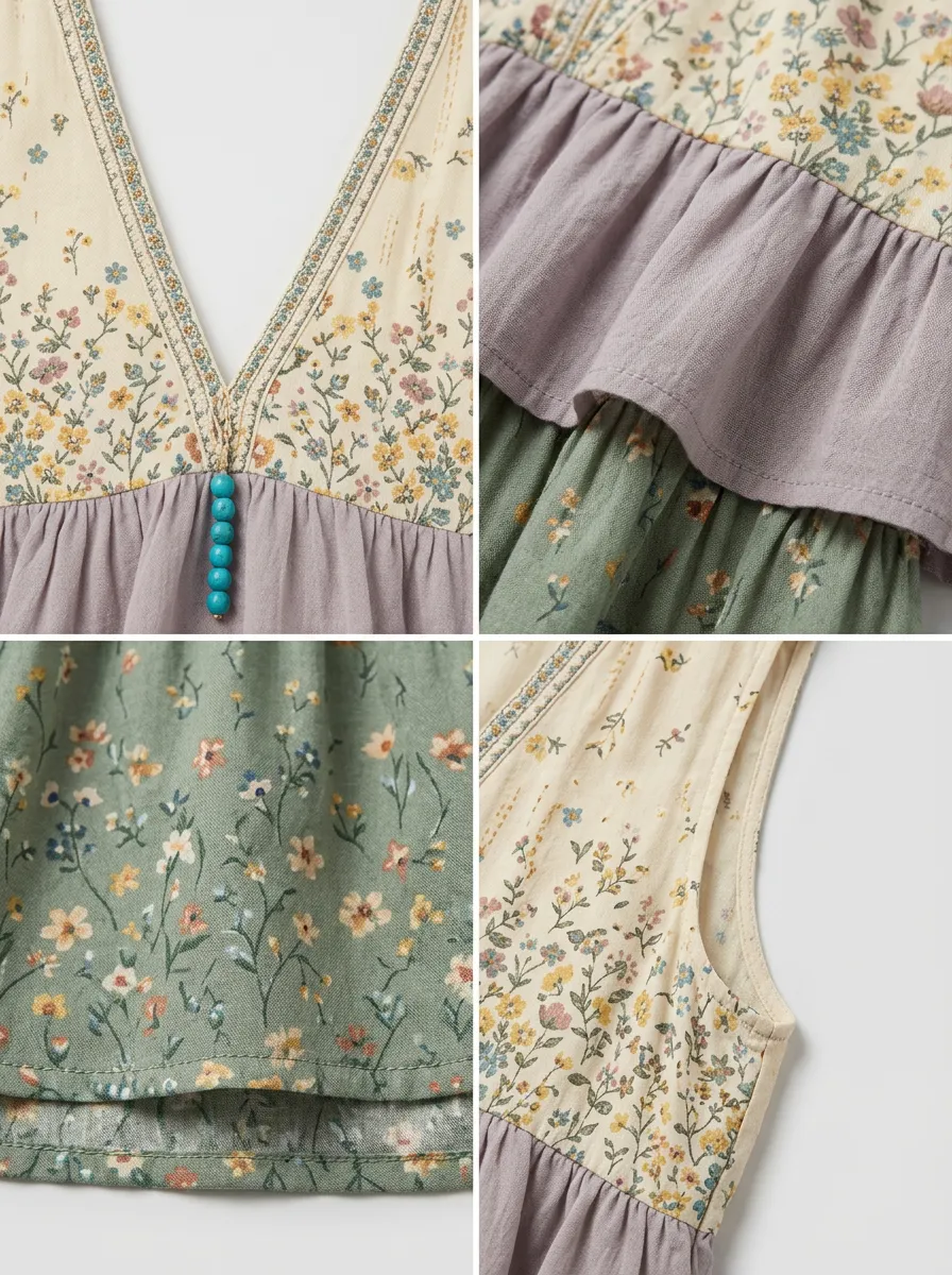 Women's Boho Floral Wildflower Ruffle Printed Short Sleeve Shirt