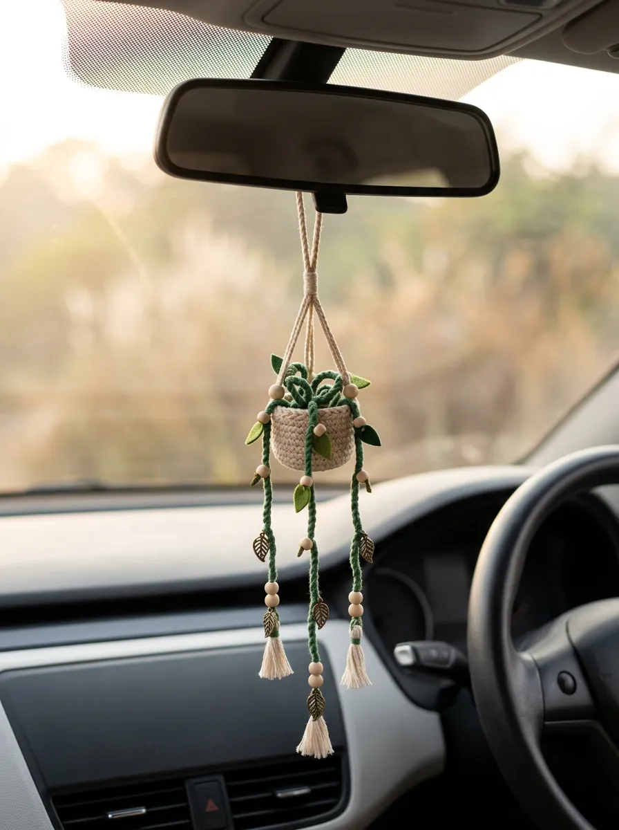 Refined Crochet Rearview Mirror Hanging Ornament