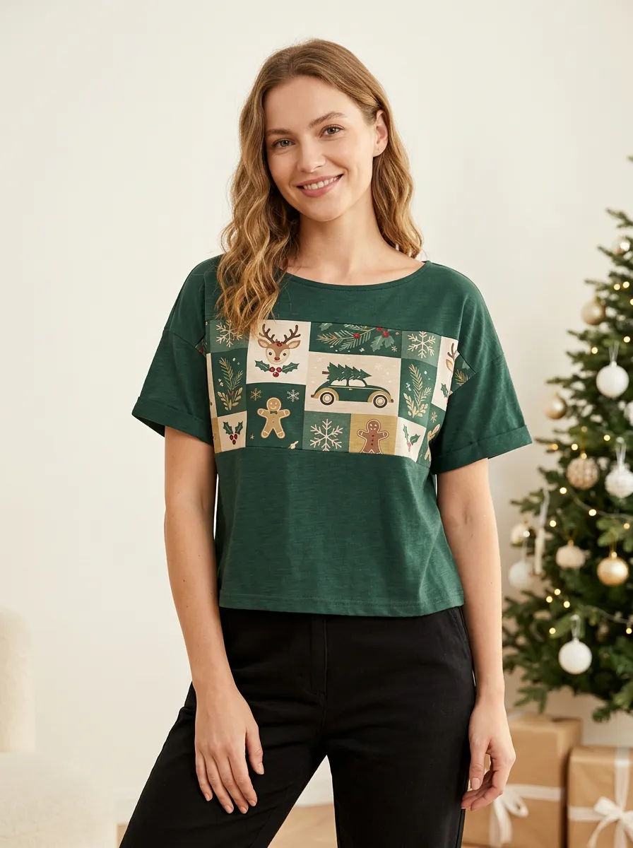 Reindeer and Gingerbread Car Festive Artwork Tee