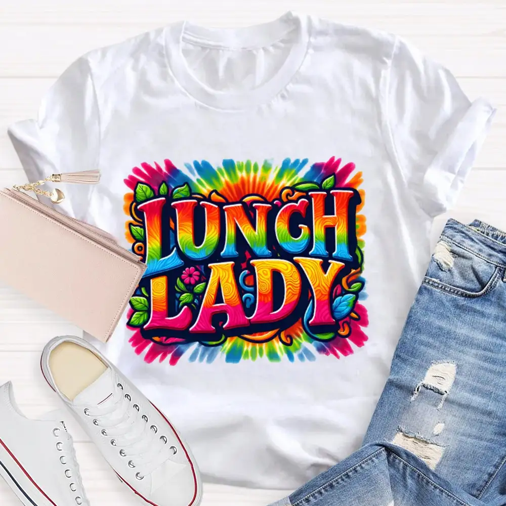 Lunch Lady Colorful Tie-Dye Print T-Shirt