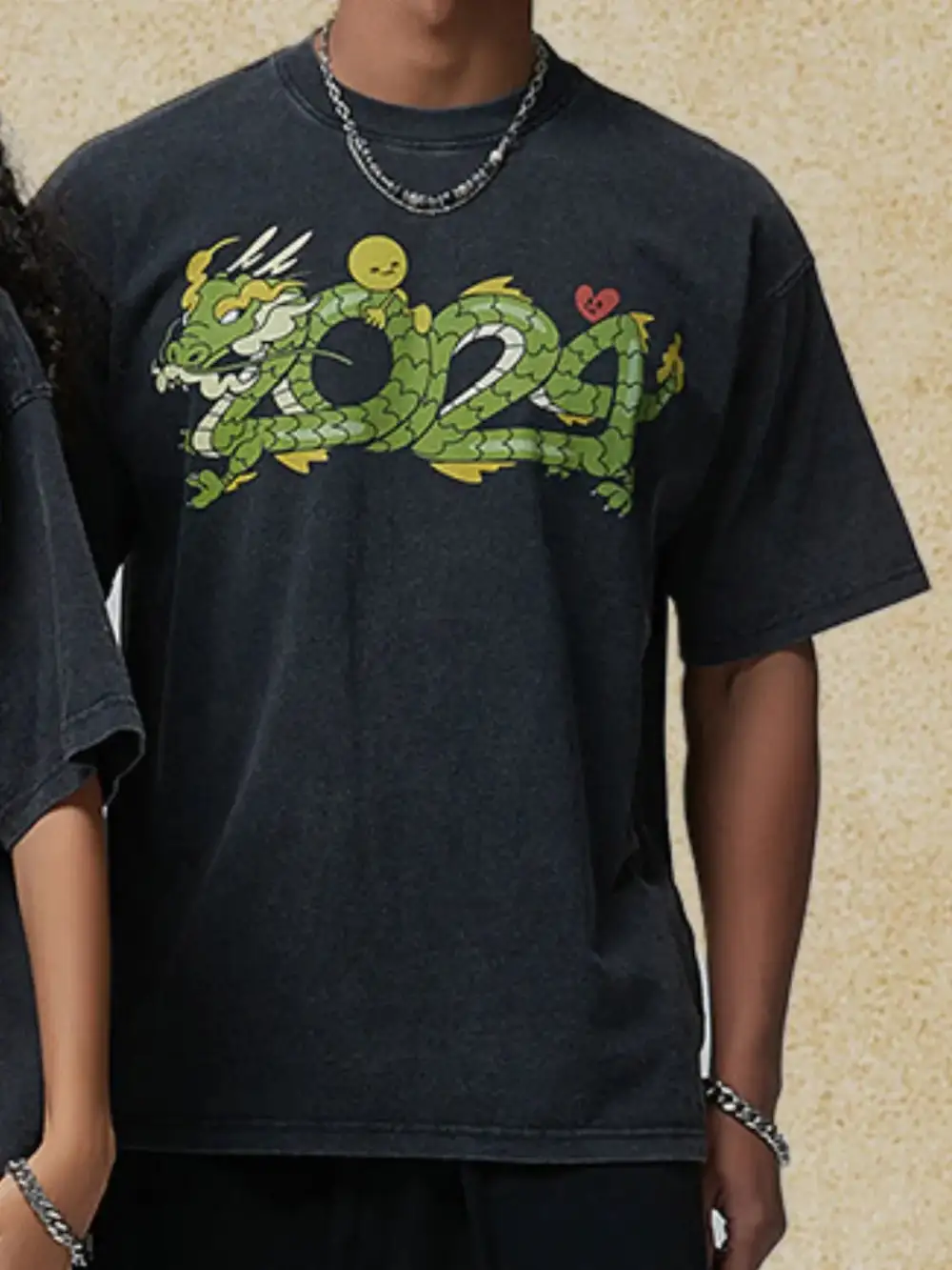 Woven Graphic Crew Neck Half Sleeve Tee