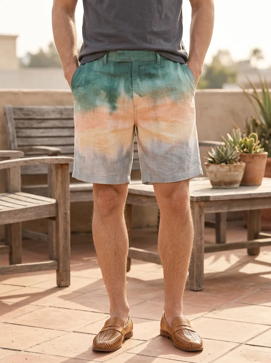 Men's Summer Tie Dye Gradient Tailored Shorts