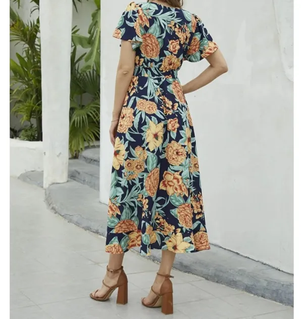 Short Sleeve Wrap Midi Dress