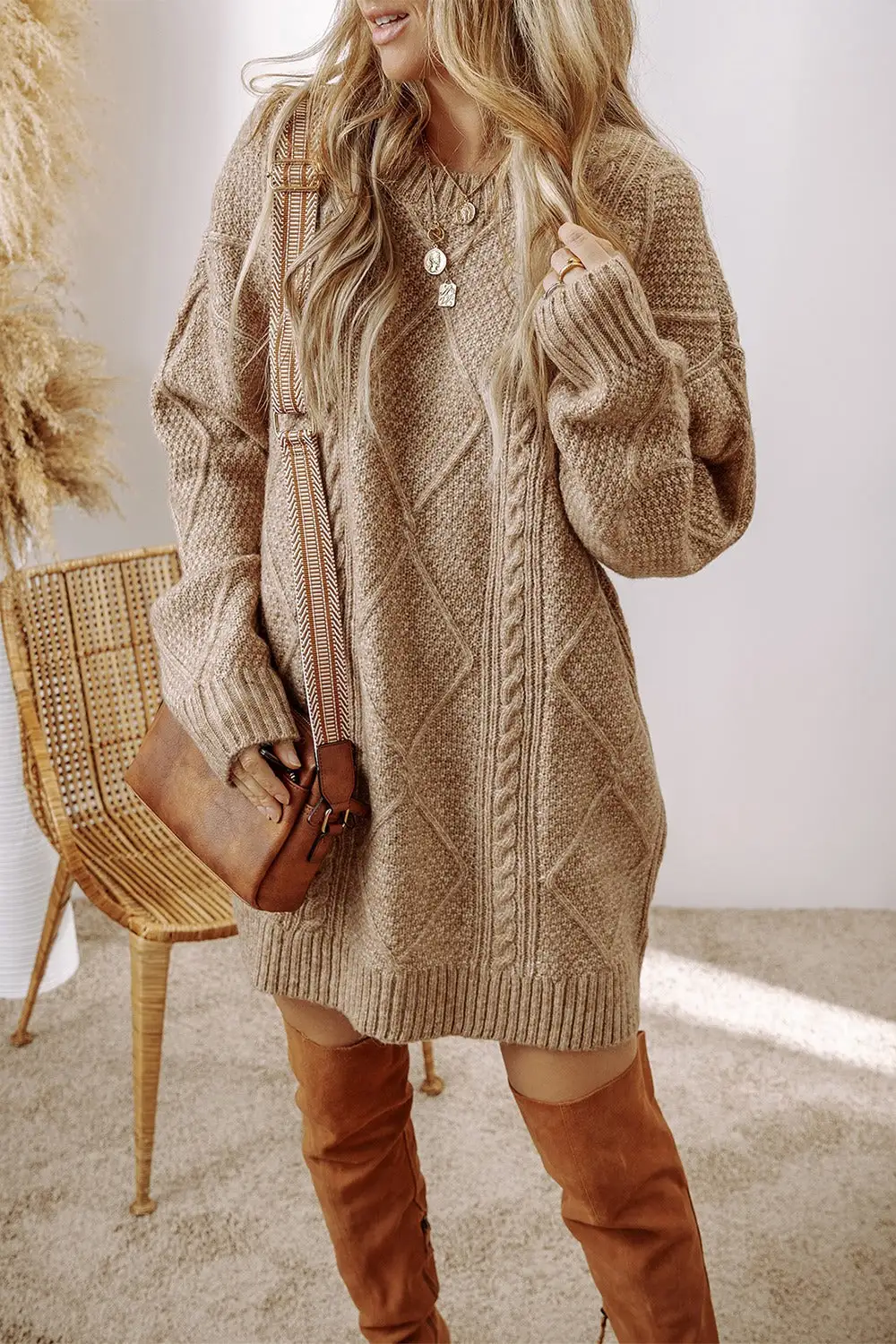 Sweater Round-Neck Knit Casual Dress