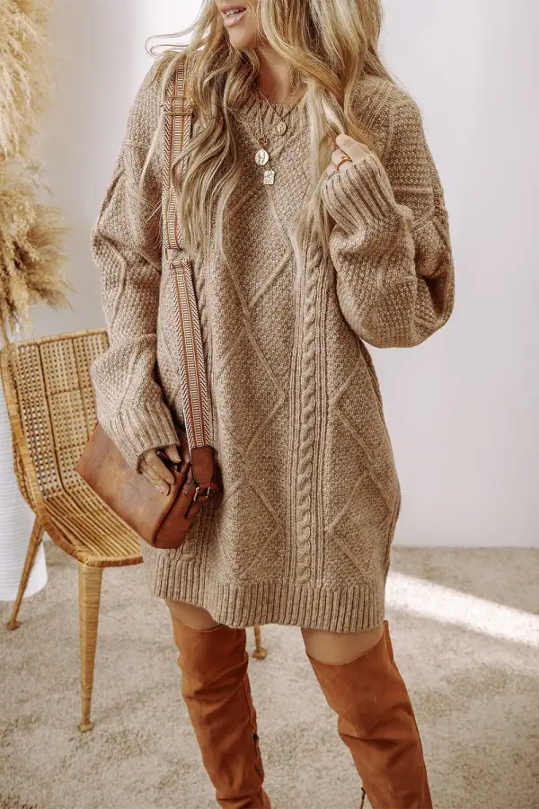 Sweater Round-Neck Knit Casual Dress