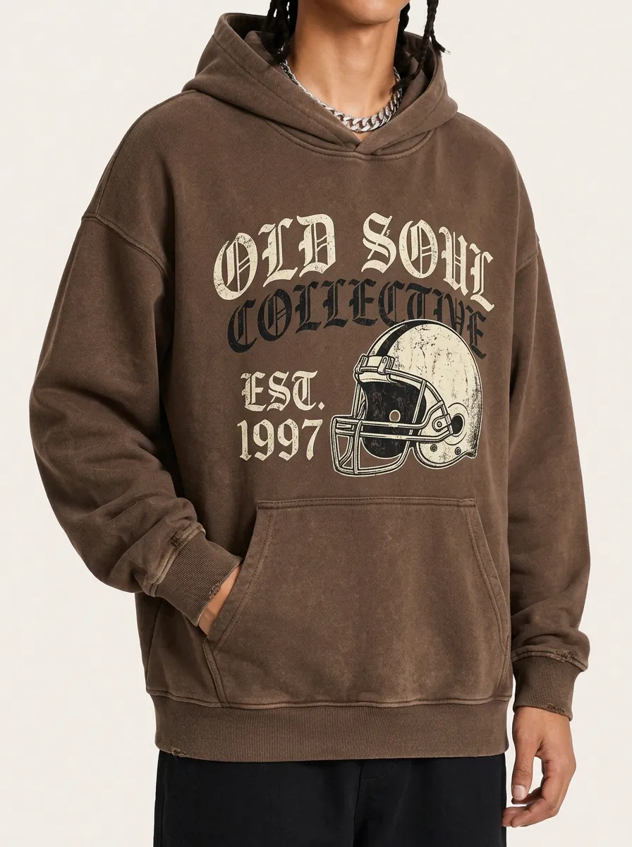 Men's Old Soul Football Helmet Graphic Printed Hoodie