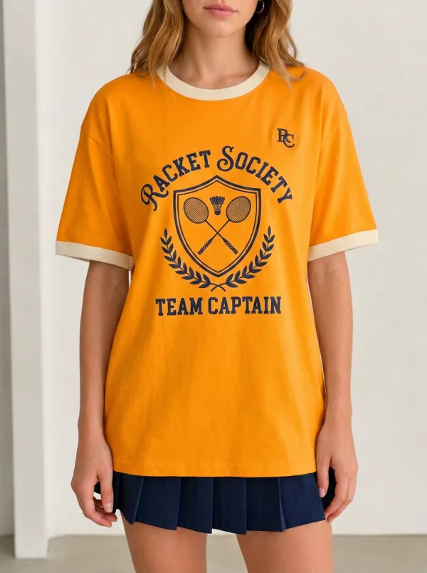 Women's Badminton Lover Racket Society Shield Printed T-shirt