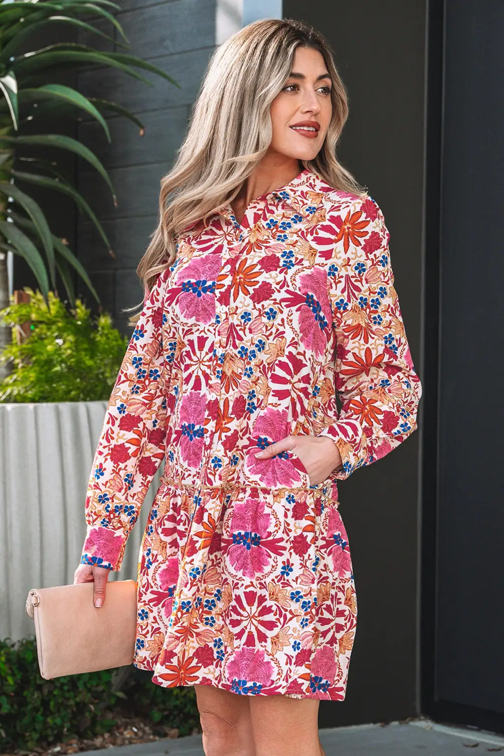 Floral Printed Long Sleeve Mini Dress