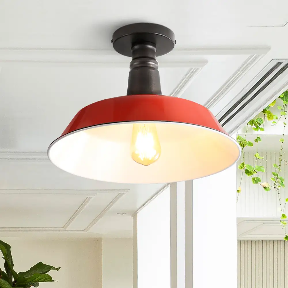 Single-Light Classic Industrial Indoor Outdoor Iron LED Semi Flush Mount