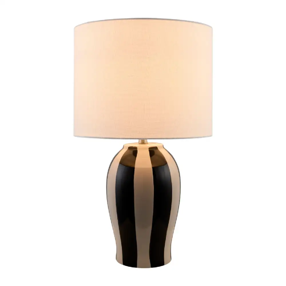 Striped Glazed Ceramic Metal Jute Table Lamp