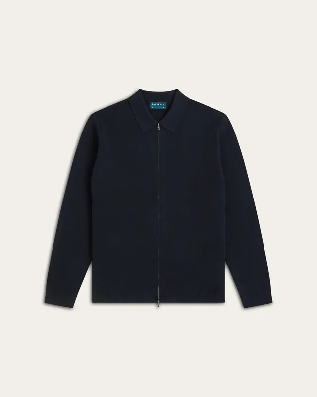 Full-Zip Jacquard Cardigan Navy