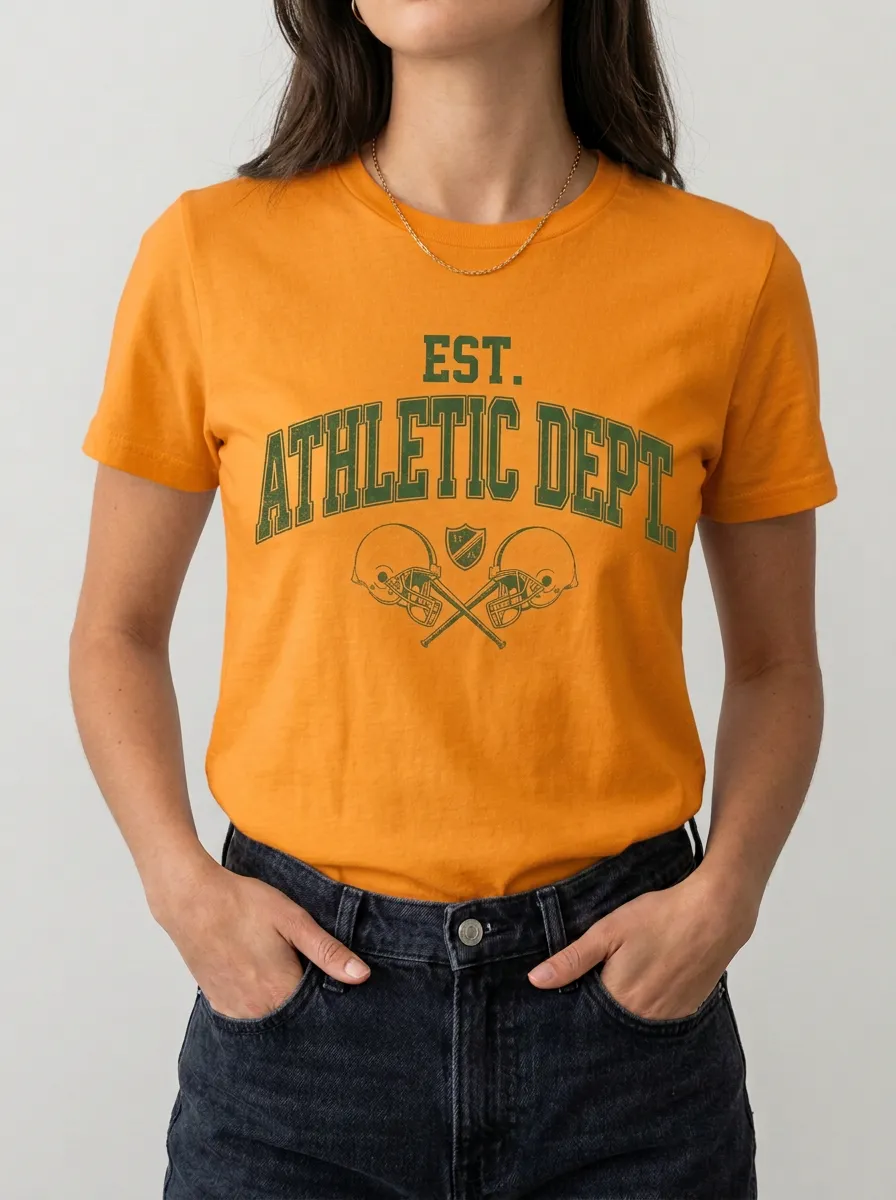 Women's Football Lover Athletic Dept Crossed Helmets Printed T-shirt