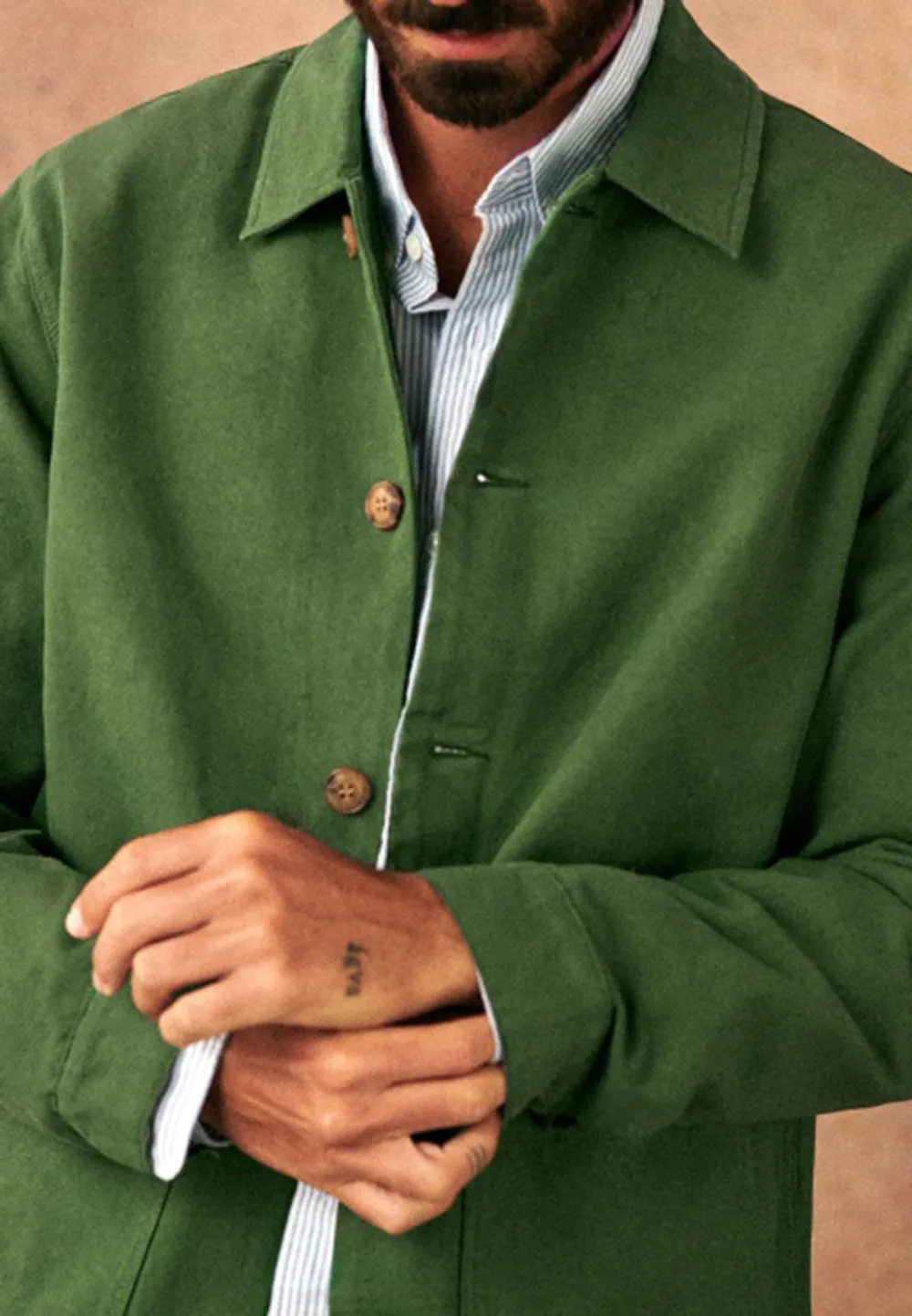 Forest Green Cotton Button Front Chore Jacket