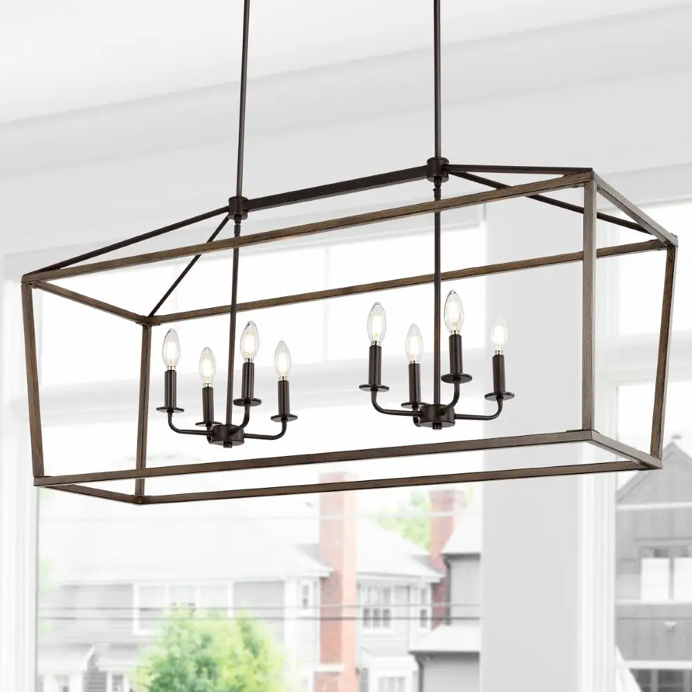 Eight-Light Iron Farmhouse Industrial Lantern LED Pendant