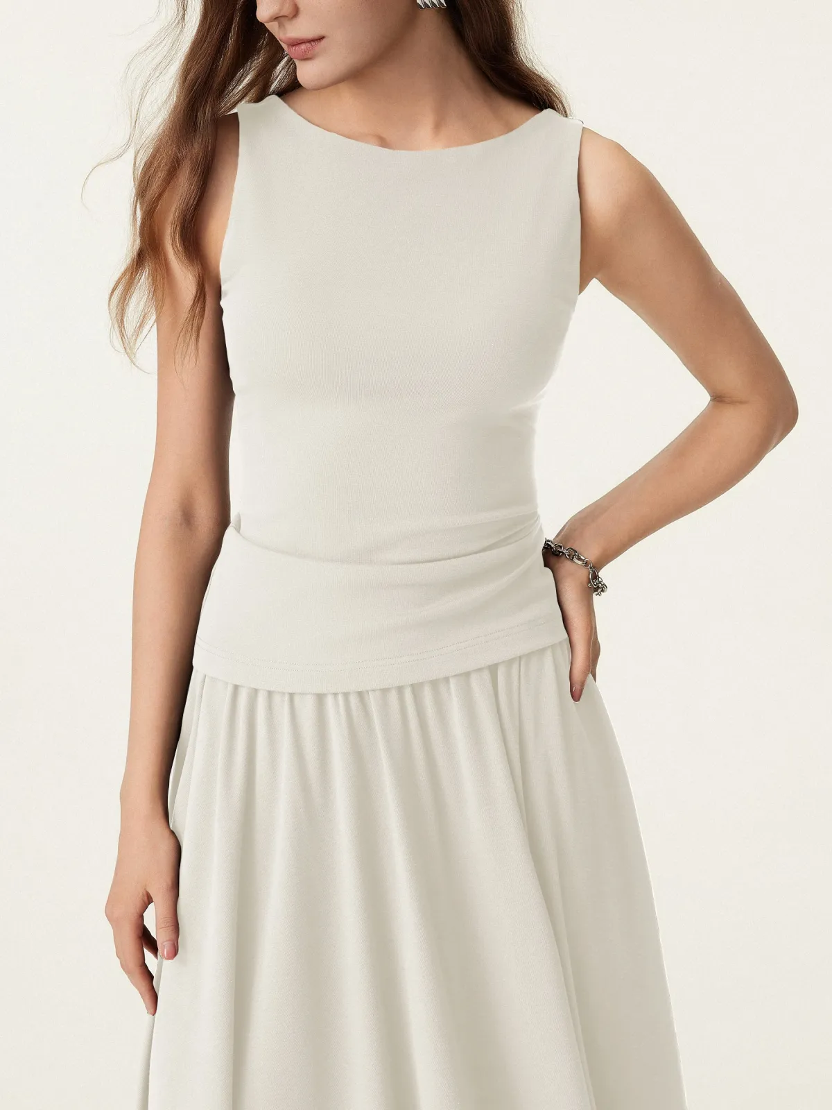 Stretch Cotton Boatneck Bra Tank