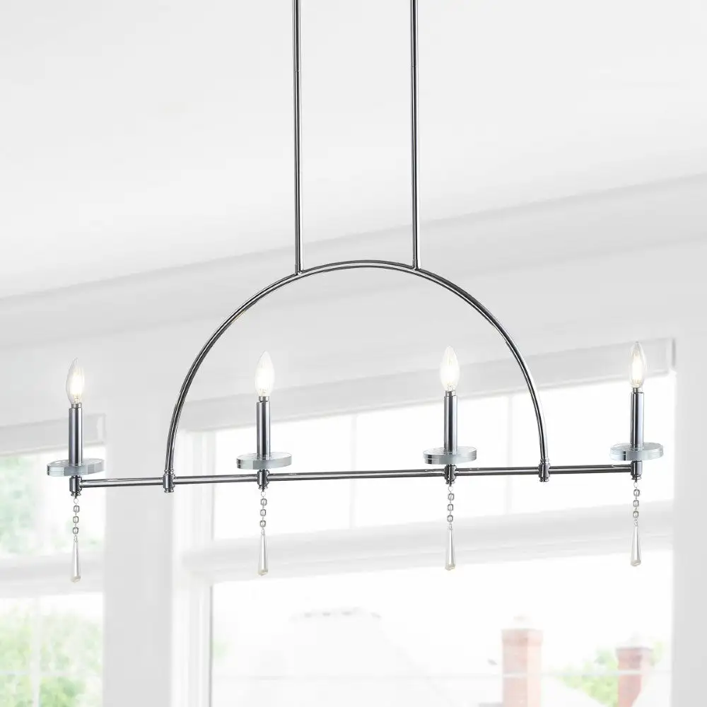Four-Light Linear Metal/crystal LED Pendant
