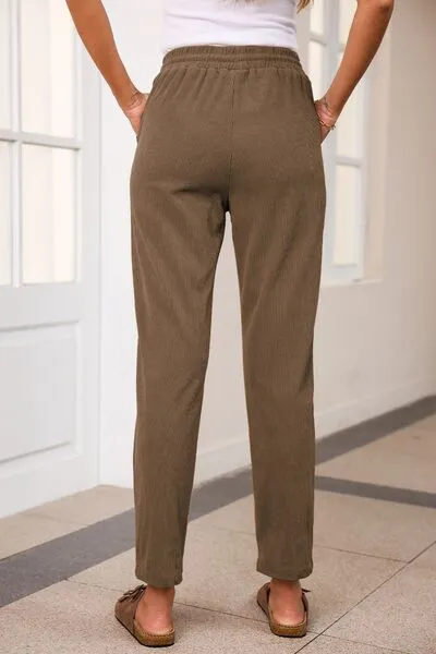 Drawstring Straight Pants With Pocket