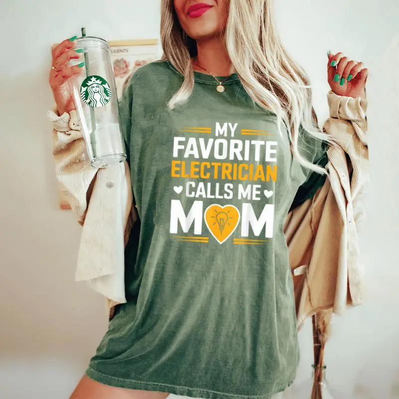 My Favorite Electrician Calls Me Mom Heart Women's Oversized Comfort T-Shirt
