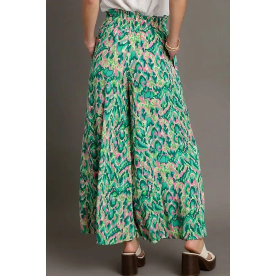 Full Size Mixed Print High Waist Wide Leg Pants Plus Size