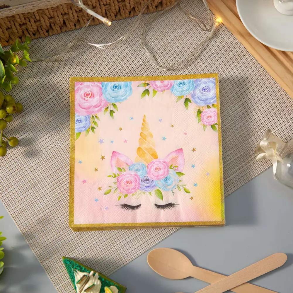 25 Pcs Unicorn Floral Party Paper Napkins