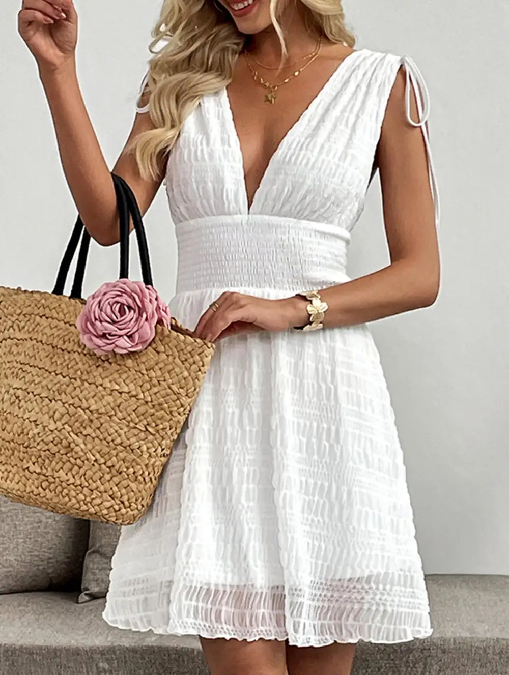 V-Neck Strap Mini Dress