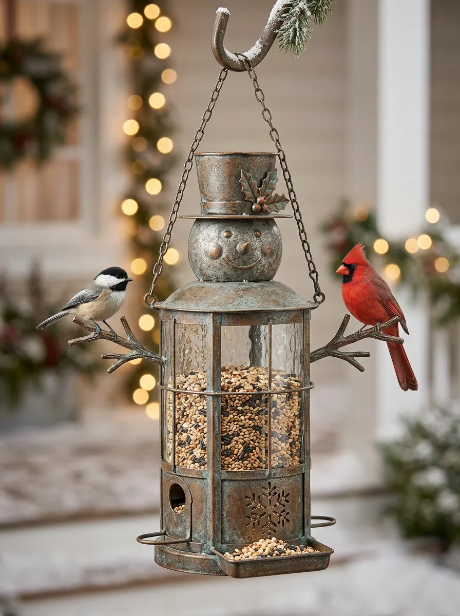 Classic Snowman Cardinal Christmas Bird Feeder