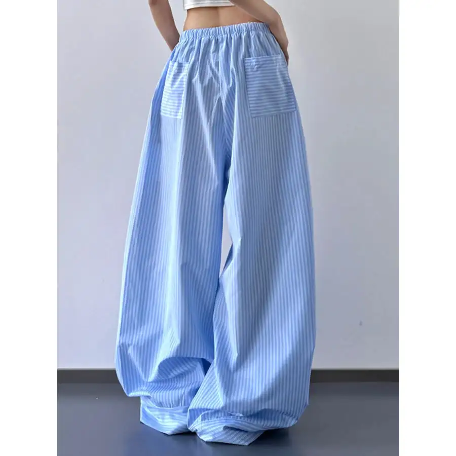Casual Striped Wide Leg Drawstring Pants