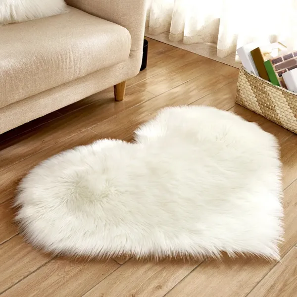 Pets Heart Shaped Fluffy Rug Shaggy Faux Wool Carpet Sofa Cushion