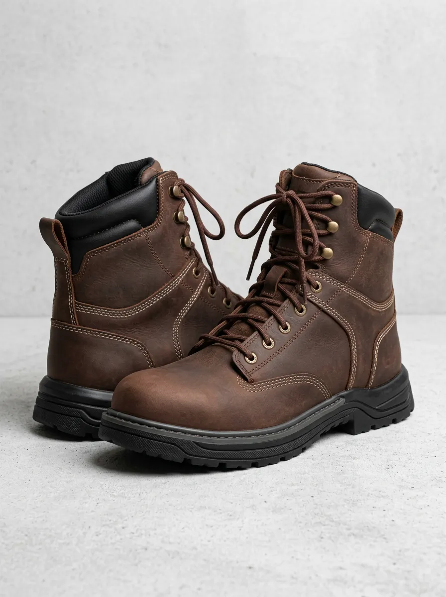 Unisex Leather Lace-Up Print Work Boots